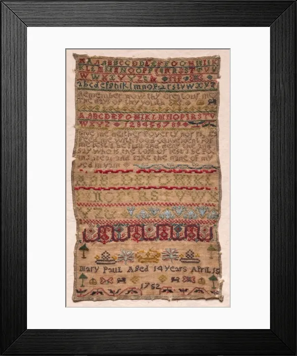 Framed Print : Sampler, 1752. Creator: Unknown Framed Print : Sampler, 1752. Creator: Unknown