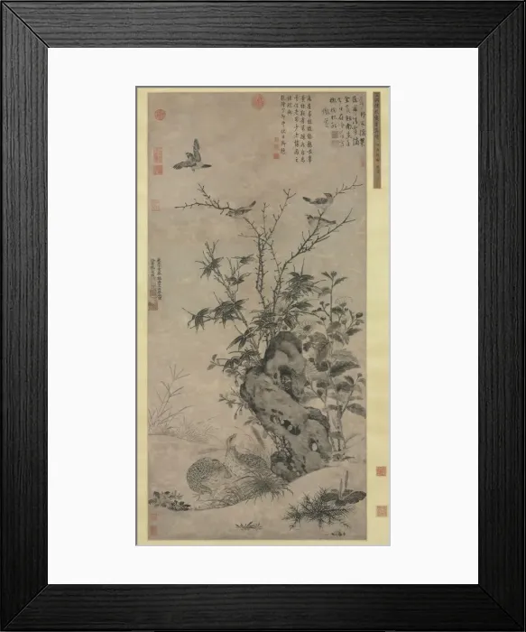 Framed Print : Quails and Sparrows in an Autumn Scene, 1347. Creator: Wang Yuan (Chinese, c. 1299-after 1366) Framed Print : Quails and Sparrows in an Autumn Scene, 1347. Creator: Wang Yuan (Chinese, c. 1299-after 1366)