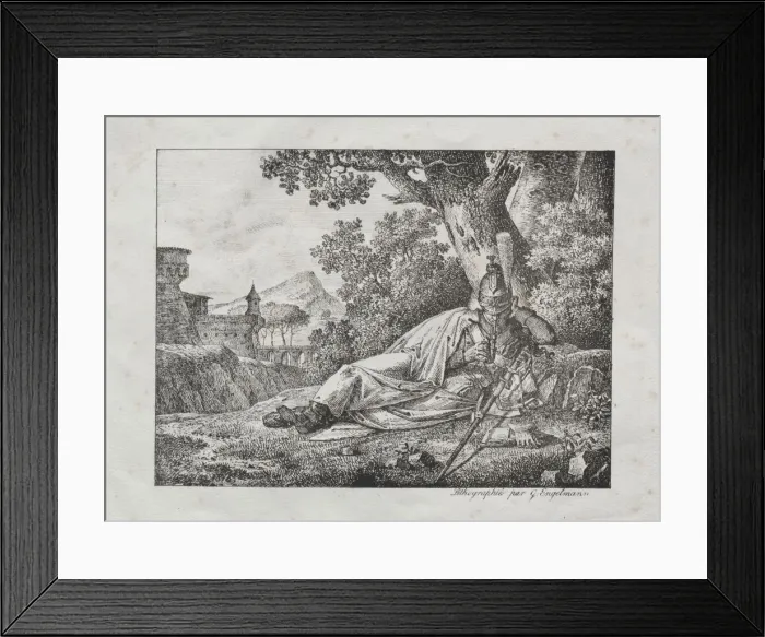 Framed Print : Receuil dessais lithographiques: Dragon fumant couche au pied dun arbre, 1822. Creator Framed Print : Receuil dessais lithographiques: Dragon fumant couche au pied dun arbre, 1822. Creator