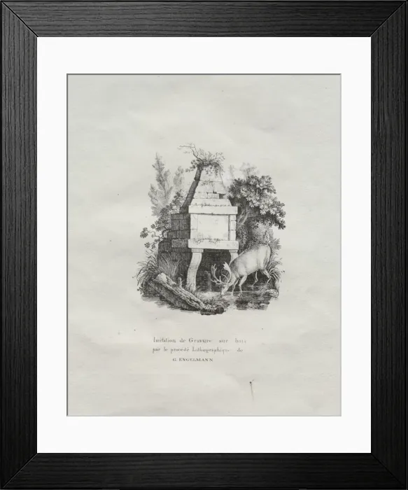 Framed Print : Receuil dessais lithographiques: Une fontaine imitant la gravure sur bois, c. 1816 Framed Print : Receuil dessais lithographiques: Une fontaine imitant la gravure sur bois, c. 1816
