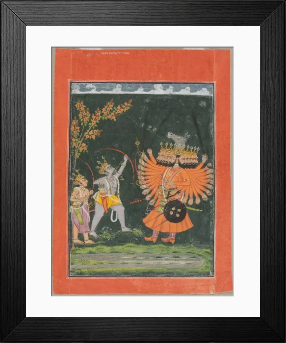 Framed Print : Rama and Laksmana Fighting Ravana, c. 1750. Creator: Unknown Framed Print : Rama and Laksmana Fighting Ravana, c. 1750. Creator: Unknown