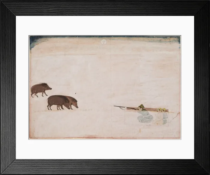 Framed Print : Raja Ram Chand of Amber ? hunting wild boar (r. 1667-1688), c. 1670. Creator: Unknown Framed Print : Raja Ram Chand of Amber ? hunting wild boar (r. 1667-1688), c. 1670. Creator: Unknown