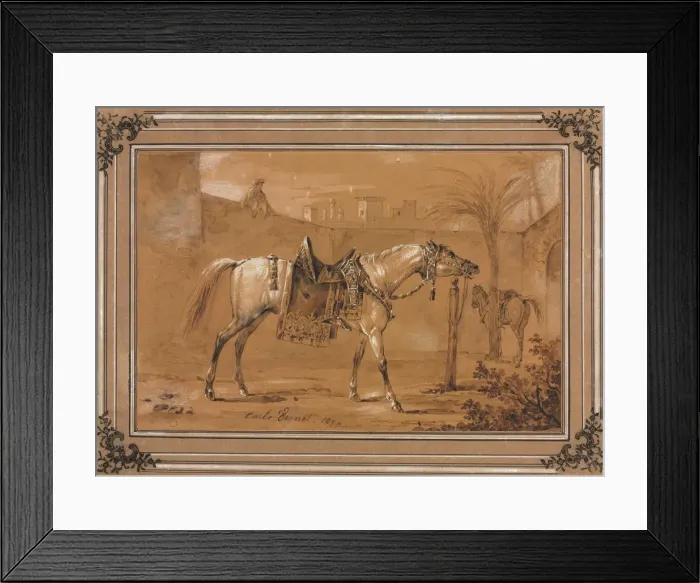Framed Print : Saddled Arabian Horse in Courtyard, 1820. Creator: Carle Vernet (French, 1758-1836) Framed Print : Saddled Arabian Horse in Courtyard, 1820. Creator: Carle Vernet (French, 1758-1836)