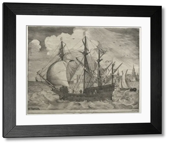 Framed Print : Sailing Vessels: Armed Four-Master Putting Out to Sea, 1561-65. Creator: Frans Huys (Flemish Framed Print : Sailing Vessels: Armed Four-Master Putting Out to Sea, 1561-65. Creator: Frans Huys (Flemish