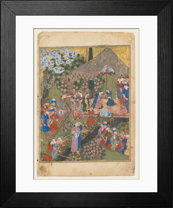 Framed Print : Royal Feast in a Garden, verso of right folio from the double-page frontispiece Framed Print : Royal Feast in a Garden, verso of right folio from the double-page frontispiece