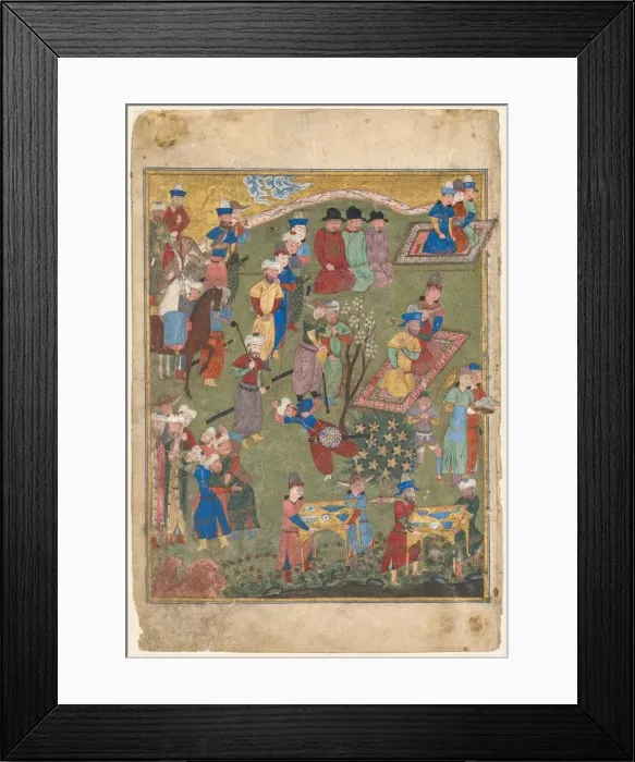 Framed Print : Royal Feast in a Garden (recto) from the double-page frontispiece of a Shahnama Framed Print : Royal Feast in a Garden (recto) from the double-page frontispiece of a Shahnama
