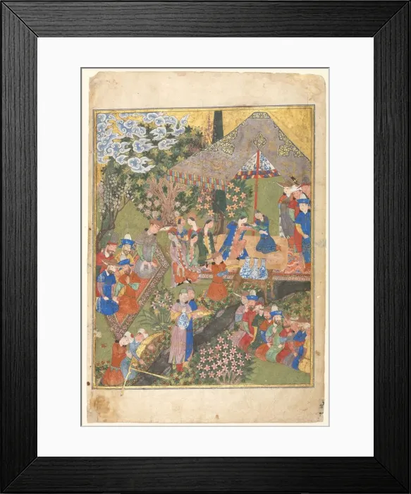 Framed Print : Royal Reception in a Landscape, right folio from a double-page frontispiece... 1444 Framed Print : Royal Reception in a Landscape, right folio from a double-page frontispiece... 1444