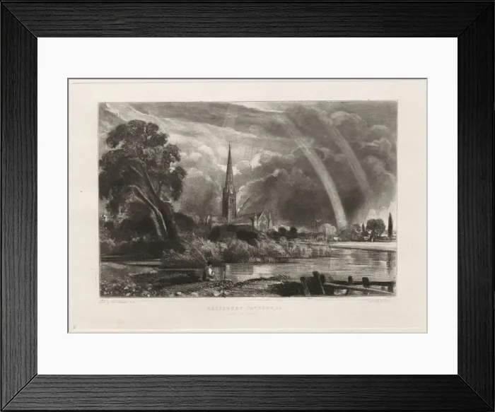 Framed Print : Salisbury Cathedral from the Meadows (Small Plate), 1855. Creator: David Lucas (British Framed Print : Salisbury Cathedral from the Meadows (Small Plate), 1855. Creator: David Lucas (British