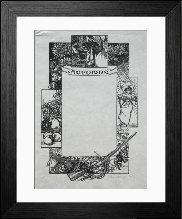 Framed Print : Paris Almanac, 1897: Decorative Border, Autumn, 1897. Creator: Auguste Louis Lepere (French Framed Print : Paris Almanac, 1897: Decorative Border, Autumn, 1897. Creator: Auguste Louis Lepere (French