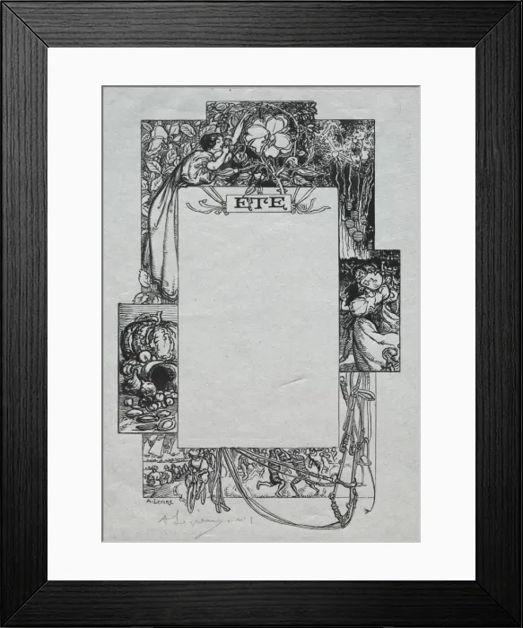 Framed Print : Paris Almanac, 1897: Decorative Border, Summer, 1897. Creator: Auguste Louis Lepere (French Framed Print : Paris Almanac, 1897: Decorative Border, Summer, 1897. Creator: Auguste Louis Lepere (French