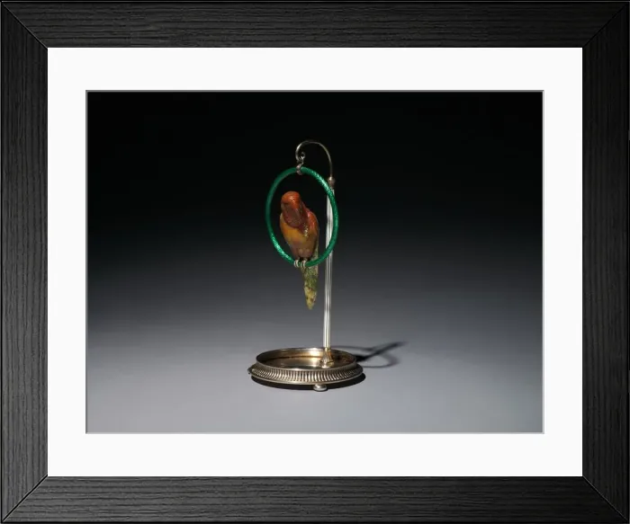 Framed Print : Parrot on a Perch, 1896-1903. Creator: House of Faberge (Russian, 1842-1918)