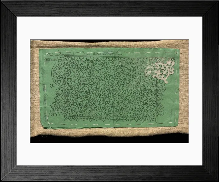 Framed Print : Pattern for Lace with Small Section of Venetian Flat Point Lace worked on It, 17th century Framed Print : Pattern for Lace with Small Section of Venetian Flat Point Lace worked on It, 17th century