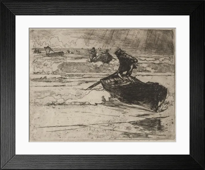 Framed Print : Pecheurs Fuyants devant lOrage, 1892. Creator: Auguste Louis Lepere (French, 1849-1918)
