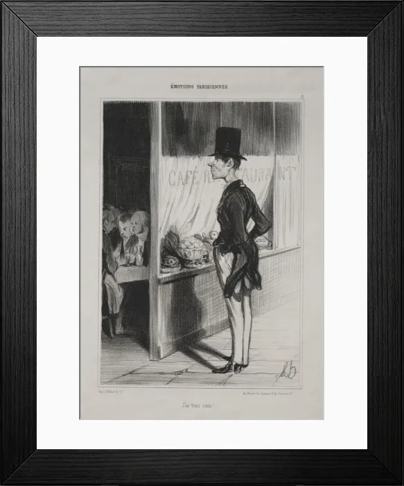 Framed Print : Parisian Emotions, plate 3: I Have Three Sous!, 1839. Creator: Honore Daumier (French Framed Print : Parisian Emotions, plate 3: I Have Three Sous!, 1839. Creator: Honore Daumier (French
