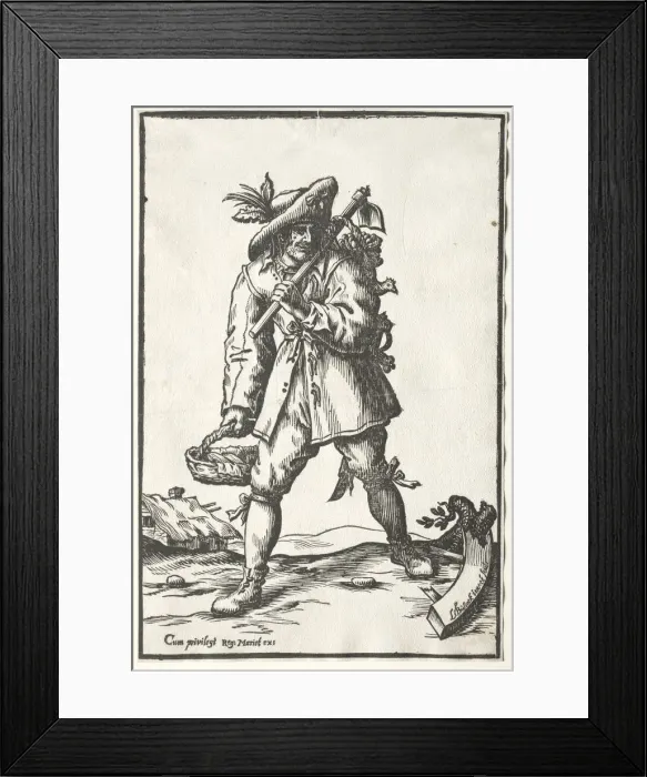 Framed Print : Peasant with Hoe, Basket and Hen. Creator: Ludolph Büsinck (German, 1590-1669) Framed Print : Peasant with Hoe, Basket and Hen. Creator: Ludolph Büsinck (German, 1590-1669)