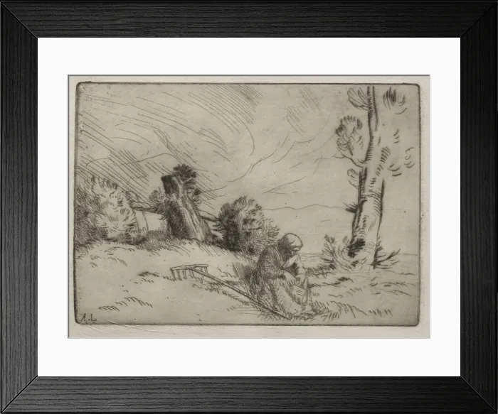 Framed Print : Peasant Woman Seated near a Hedge. Creator: Alphonse Legros (French, 1837-1911) Framed Print : Peasant Woman Seated near a Hedge. Creator: Alphonse Legros (French, 1837-1911)