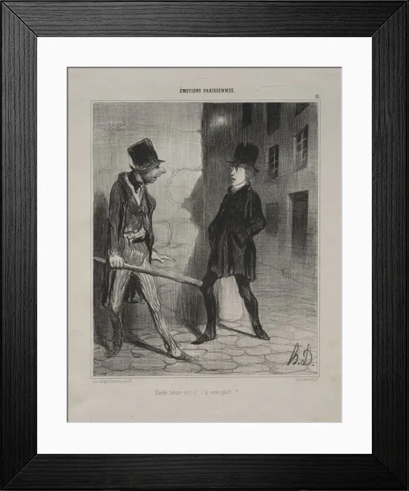 Framed Print : Parisian Emotions, plate 11: What Time is it Please?, 24 November 1839 Framed Print : Parisian Emotions, plate 11: What Time is it Please?, 24 November 1839