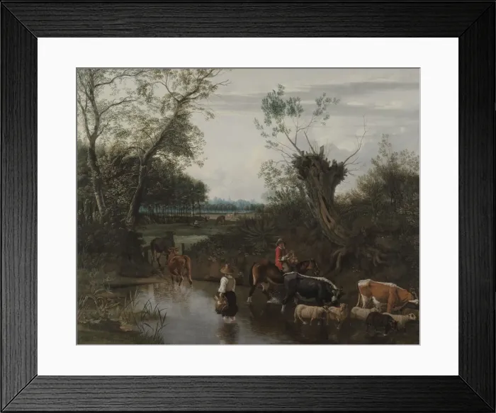 Framed Print : Peasants Crossing a Stream, c. 1670. Creator: Jan Siberechts (Flemish, 1627-c. 1703) Framed Print : Peasants Crossing a Stream, c. 1670. Creator: Jan Siberechts (Flemish, 1627-c. 1703)