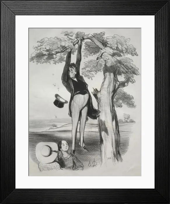 Framed Print : Pastorales, plate 2: The Hazards of shaking a plum tree too vigorously... 1845. Creator Framed Print : Pastorales, plate 2: The Hazards of shaking a plum tree too vigorously... 1845. Creator