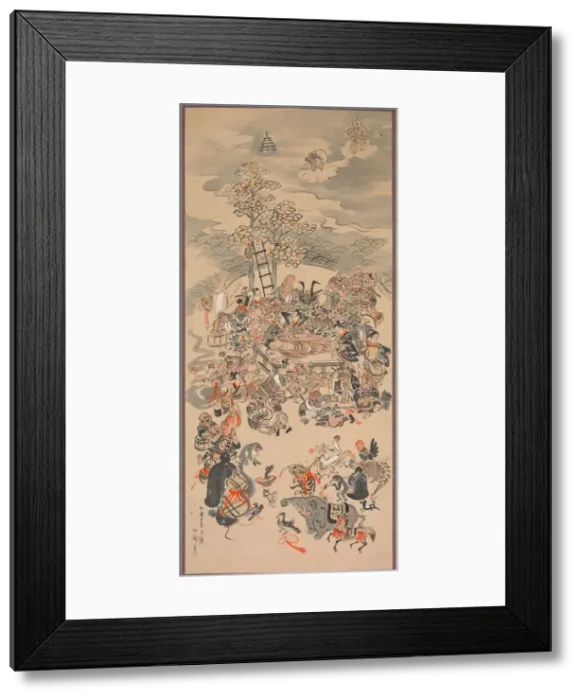 Framed Print : Parinirvana with Otsu-e Subjects, 1800s. Creator: Hakuen (Japanese, active 1850-1870) Framed Print : Parinirvana with Otsu-e Subjects, 1800s. Creator: Hakuen (Japanese, active 1850-1870)
