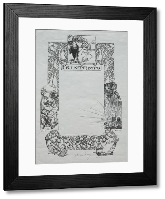Framed Print : Paris Almanac, 1897: Decorative Border, Spring, 1897. Creator: Auguste Louis Lepere (French Framed Print : Paris Almanac, 1897: Decorative Border, Spring, 1897. Creator: Auguste Louis Lepere (French