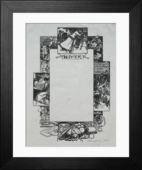 Framed Print : Paris Almanac, 1897: Decorative Border, Winter, 1897. Creator: Auguste Louis Lepere (French Framed Print : Paris Almanac, 1897: Decorative Border, Winter, 1897. Creator: Auguste Louis Lepere (French