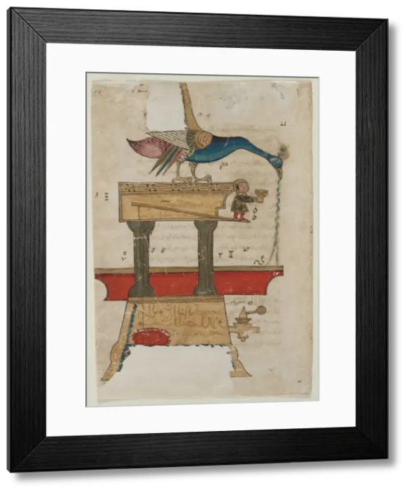 Framed Print : Peacock-shaped Hand Washing Device: Illustration from The Book of Knowledge... (recto), 1315 Framed Print : Peacock-shaped Hand Washing Device: Illustration from The Book of Knowledge... (recto), 1315