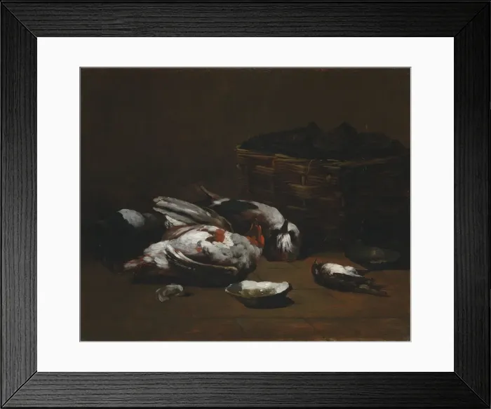 Framed Print : Still Life with Dead Birds and a Basket of Oysters, c. 1860 - 1880. Creator: Germain Ribot (French Framed Print : Still Life with Dead Birds and a Basket of Oysters, c. 1860 - 1880. Creator: Germain Ribot (French