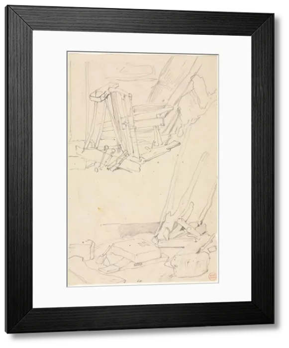 Framed Print : Studies of Wood and Farm Implements. Creator: Eugene Isabey (French, 1803-1886) Framed Print : Studies of Wood and Farm Implements. Creator: Eugene Isabey (French, 1803-1886)