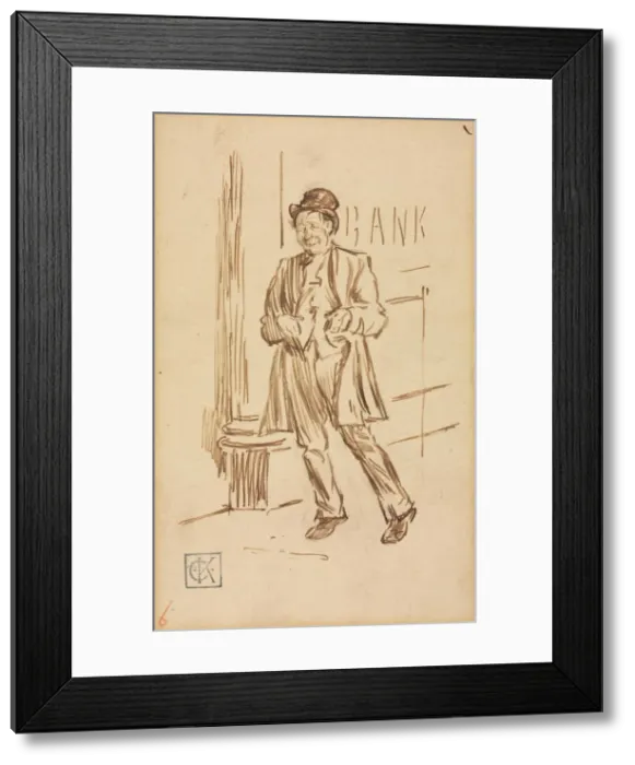 Framed Print : Study of a Drunken Man Passing a Bank. Creator: Charles Samuel Keene (British, 1823-1891) Framed Print : Study of a Drunken Man Passing a Bank. Creator: Charles Samuel Keene (British, 1823-1891)