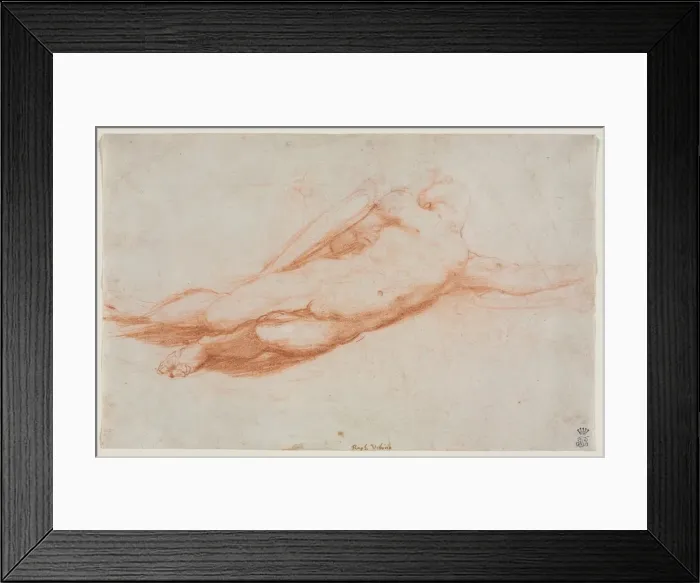 Framed Print : Study of a Fallen Soldier (possibly the Conversion of Saul) (recto)... c. 1525. Creator Framed Print : Study of a Fallen Soldier (possibly the Conversion of Saul) (recto)... c. 1525. Creator