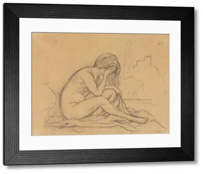 Framed Print : Study of a Female Nude (possibly for an unrealized allegorical painting) (recto), 1800s Framed Print : Study of a Female Nude (possibly for an unrealized allegorical painting) (recto), 1800s