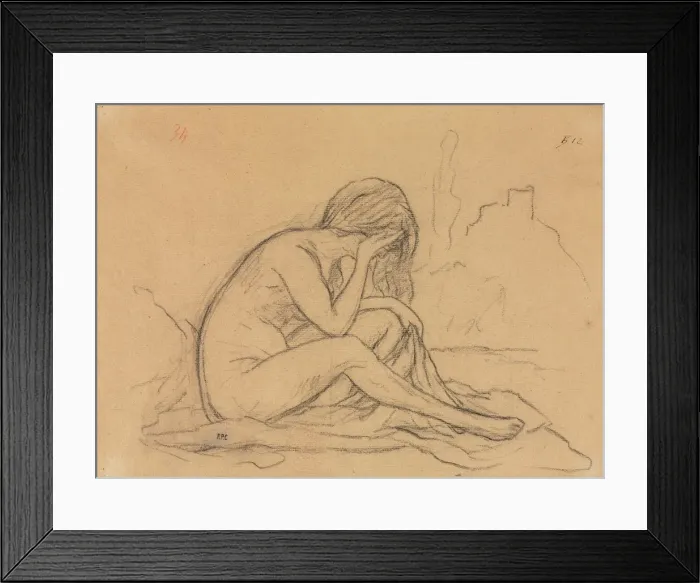 Framed Print : Study of a Female Nude... (recto); Studies of Drapery and Study of a Landscape (verso), 1800s Framed Print : Study of a Female Nude... (recto); Studies of Drapery and Study of a Landscape (verso), 1800s