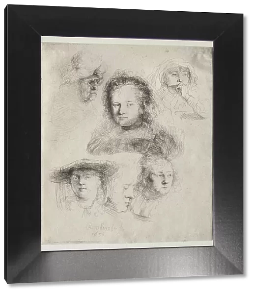 Studies of the Head of Saskia and Others, 1636. Creator: Rembrandt van Rijn (Dutch, 1606-1669)