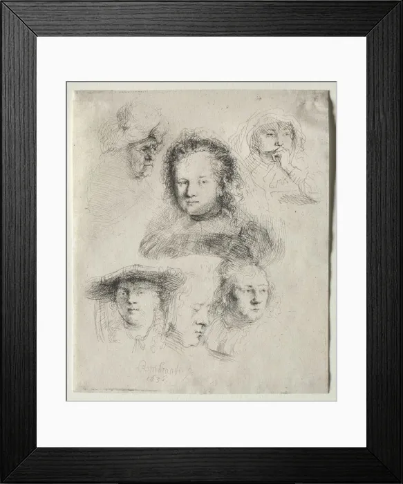 Framed Print : Studies of the Head of Saskia and Others, 1636. Creator: Rembrandt van Rijn (Dutch, 1606-1669) Framed Print : Studies of the Head of Saskia and Others, 1636. Creator: Rembrandt van Rijn (Dutch, 1606-1669)