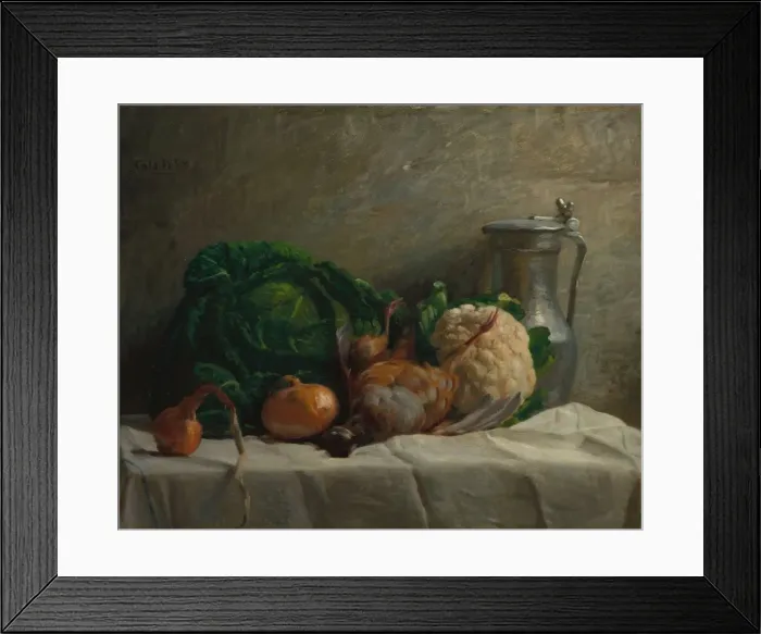 Framed Print : Still Life with Vegetables, Partridge, and a Jug, 1858. Creator: Adolphe-Felix Cals (French Framed Print : Still Life with Vegetables, Partridge, and a Jug, 1858. Creator: Adolphe-Felix Cals (French