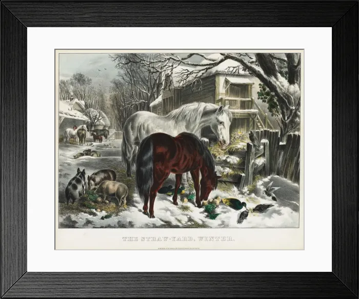 Framed Print : Straw-yard, Winter, 1800s. Creator: James Merritt Ives (American, 1824-1895) Framed Print : Straw-yard, Winter, 1800s. Creator: James Merritt Ives (American, 1824-1895)