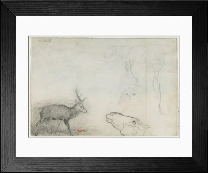 Framed Print : Studies of Animals (verso). Creator: Antoine-Louis Barye (French, 1796-1875) Framed Print : Studies of Animals (verso). Creator: Antoine-Louis Barye (French, 1796-1875)