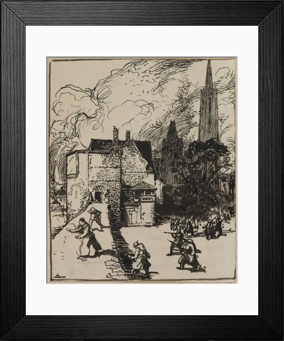 Framed Print : Siege des Maubeuge, 1914. Creator: Auguste Louis Lepere (French, 1849-1918) Framed Print : Siege des Maubeuge, 1914. Creator: Auguste Louis Lepere (French, 1849-1918)