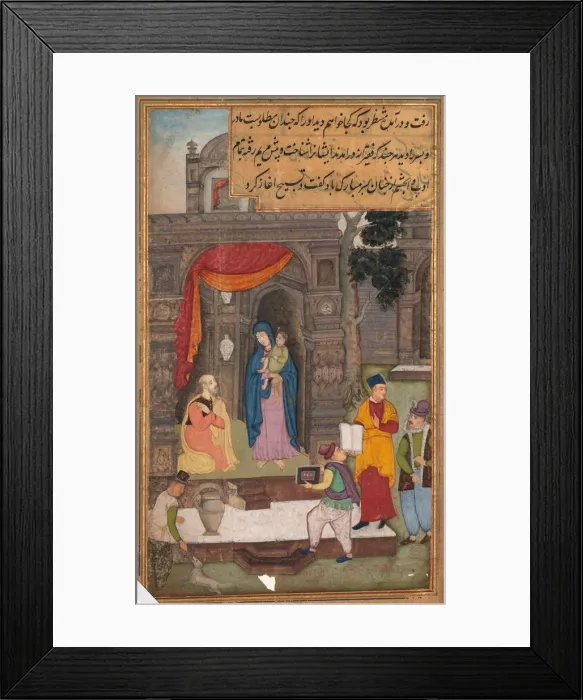 Framed Print : Simeon Kneels in Front of Mary and Jesus After Recognizing Them, from a Mirror of Holiness Framed Print : Simeon Kneels in Front of Mary and Jesus After Recognizing Them, from a Mirror of Holiness