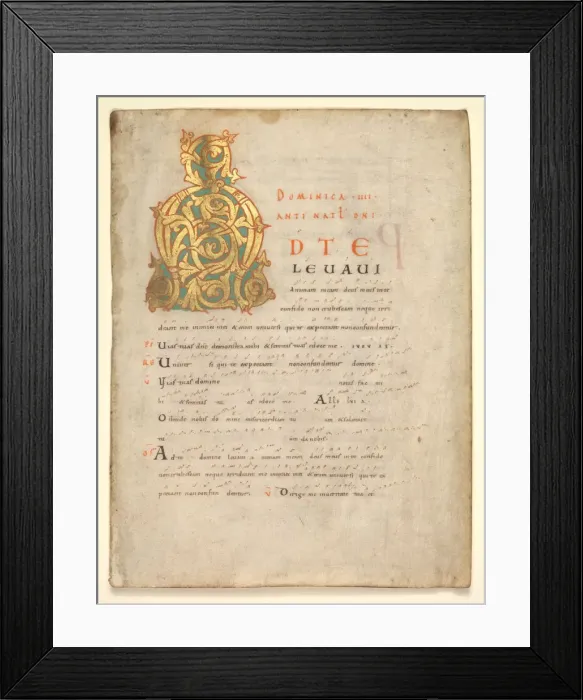 Framed Print : Single Leaf Excised from a Gradual and Sacramentary: Initial A[d te lavavi], c. 1000-1010
