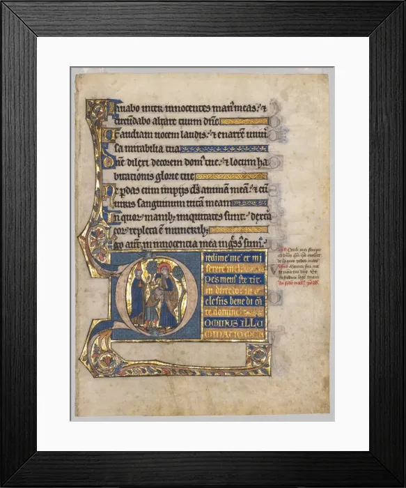 Framed Print : Single Leaf Excised from a Psalter: Initial D[ominus illuminatio mea] with Samuel…, c