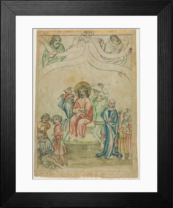 Framed Print : Single Leaf from a Biblia Pauperum : Christ Carrying the Cross (verso), c Framed Print : Single Leaf from a Biblia Pauperum : Christ Carrying the Cross (verso), c