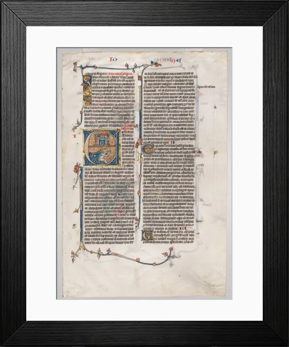 Framed Print : Single Leaf from a Bible: Initial E[t factum est] with Jonah Swallowed by the Whale, c