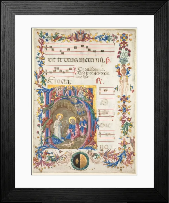 Framed Print : Single Leaf from an Antiphonary: Initial H[odie nobis] with The Nativity, 1471. Creator