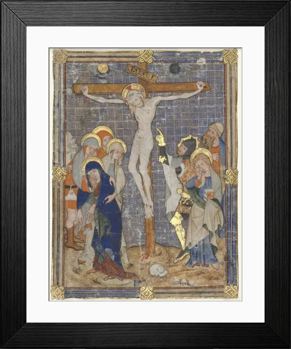 Framed Print : Single Miniature Excised from a Missal: The Crucifiction, c. 1385-1390. Creator: Unknown Framed Print : Single Miniature Excised from a Missal: The Crucifiction, c. 1385-1390. Creator: Unknown