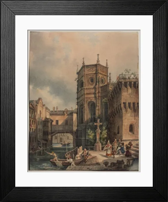 Framed Print : Scene on a Canal, first half 1800s. Creator: Hippolyte Jean Baptiste Garnerey (French, 1787-1858) Framed Print : Scene on a Canal, first half 1800s. Creator: Hippolyte Jean Baptiste Garnerey (French, 1787-1858)