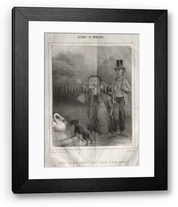 Framed Print : Scenes de moeurs: Bellotte! ma petite Bellote! veux-tu laisser ce vilain poisson Framed Print : Scenes de moeurs: Bellotte! ma petite Bellote! veux-tu laisser ce vilain poisson