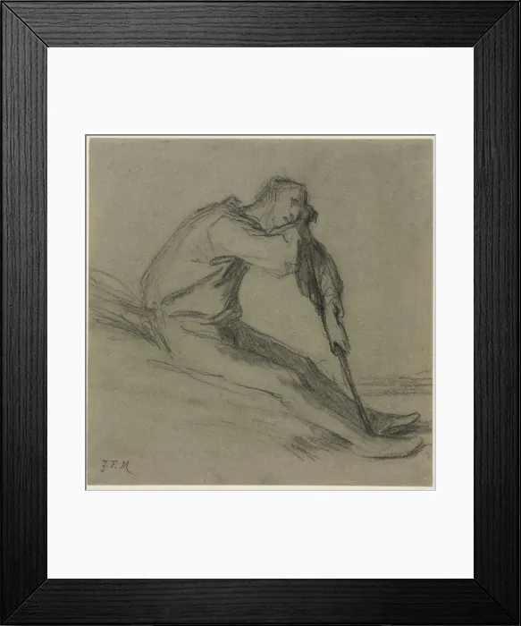 Framed Print : Seated Peasant Resting on a Hoe. Creator: Jean-Francois Millet (French, 1814-1875) Framed Print : Seated Peasant Resting on a Hoe. Creator: Jean-Francois Millet (French, 1814-1875)