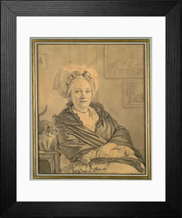 Framed Print : Seated Woman with a Cat, c. 1776. Creator: Jean-Michel the Younger Moreau (French, 1741-1814) Framed Print : Seated Woman with a Cat, c. 1776. Creator: Jean-Michel the Younger Moreau (French, 1741-1814)